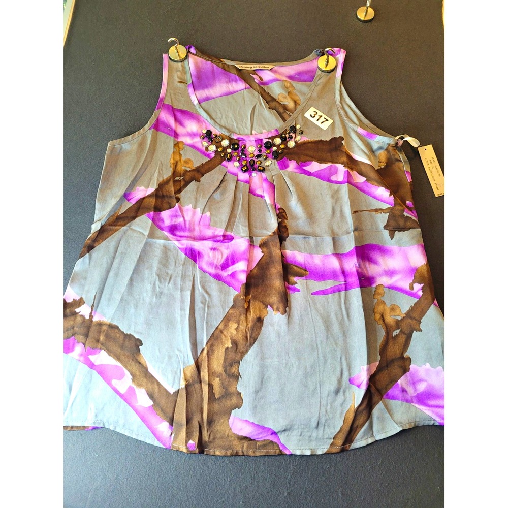 Signature by Larry Levine Womens XL Abstract Beaded Tank Missing Gem